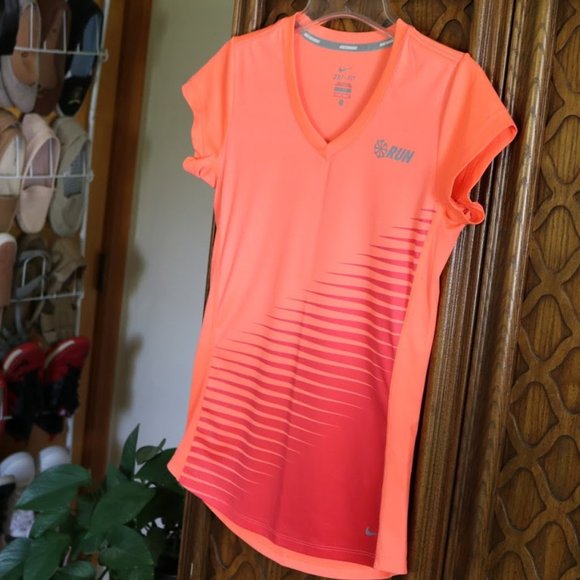 3/$15 NIKE DRI-FIT Neon Orange Short Sleeve V-Neck Tee - Picture 14 of 16
